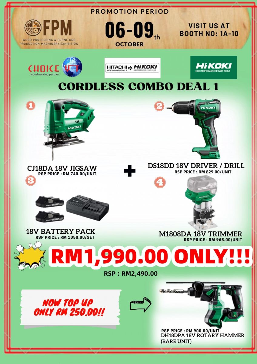 FPM Exhibition special promotion 6th �C 9th Oct - Hikoki Cordless Combo Deal 1
