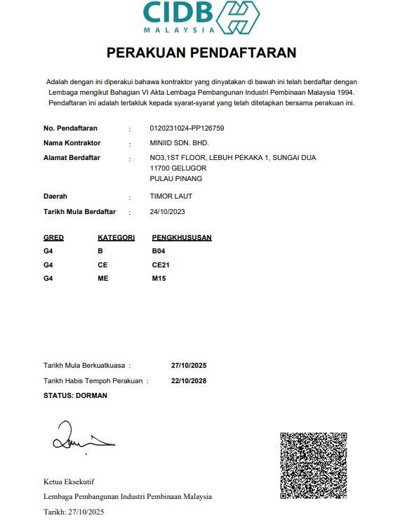 Certified & CIDB Registered Contractor