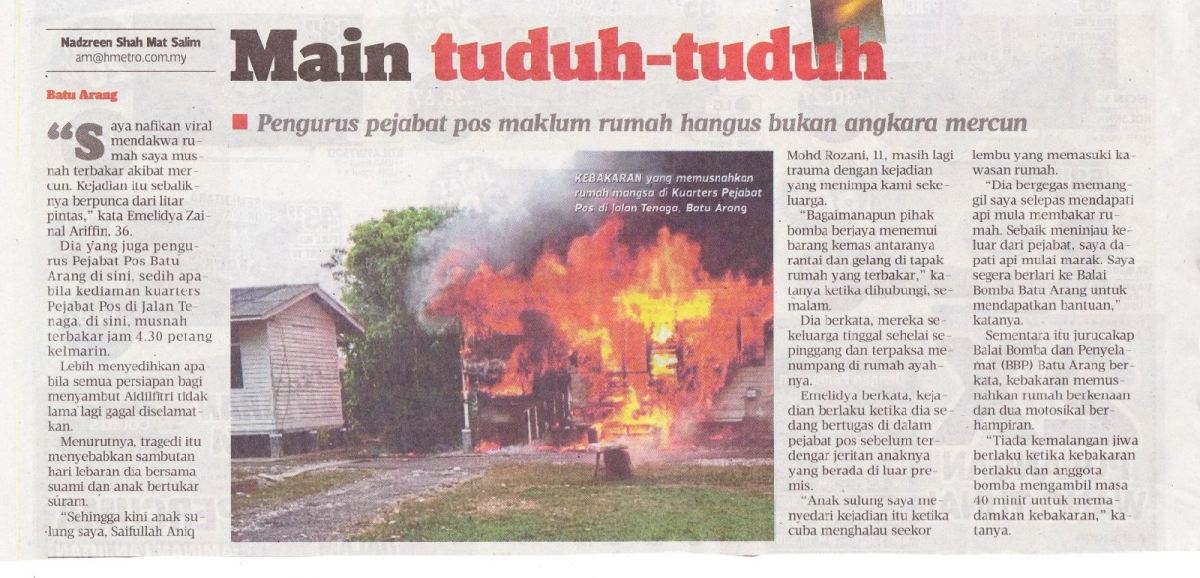 SEBUAH RUMAH DI KUARTERS POS MALAYSIA TERBAKAR - Fire Preventors 