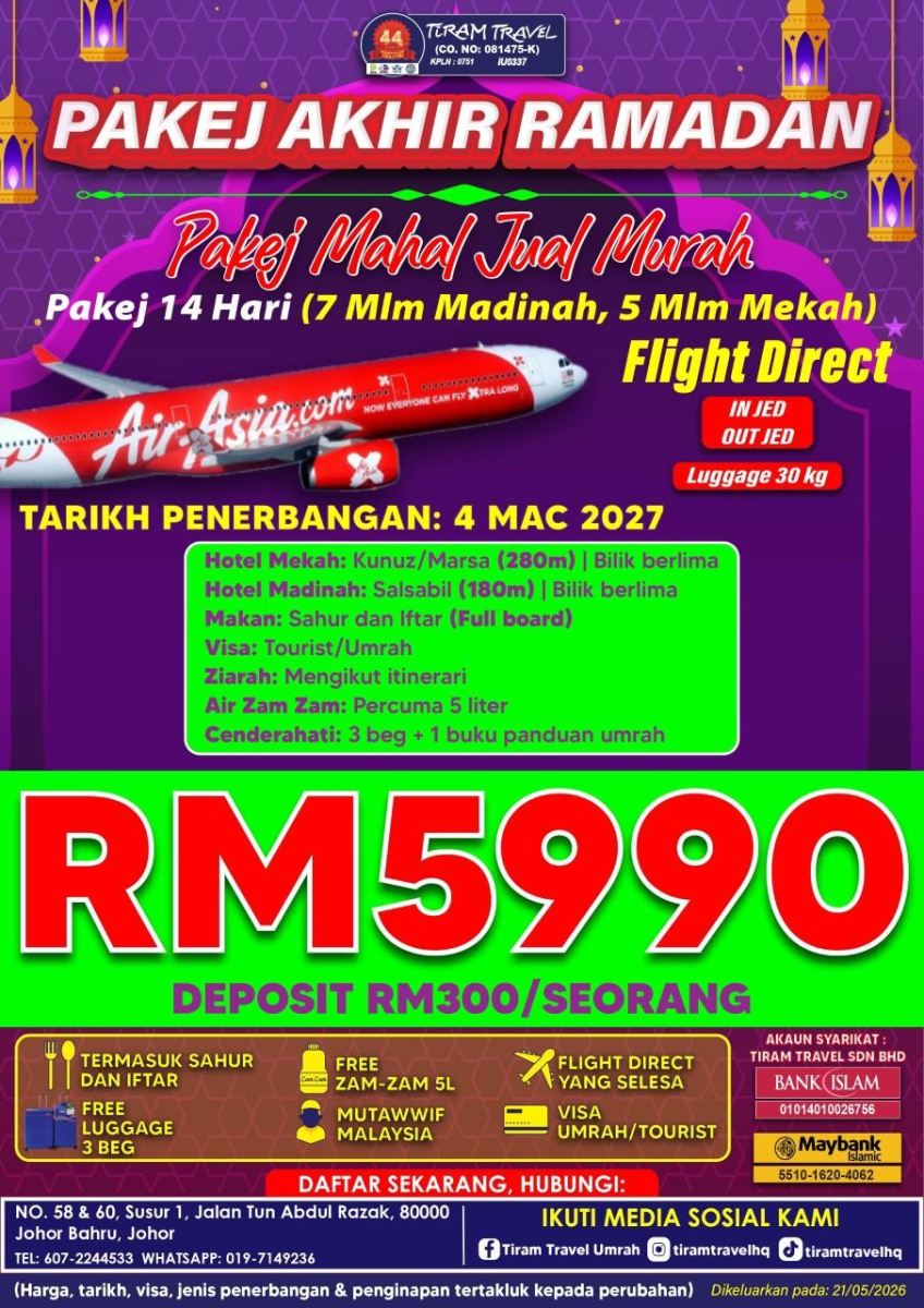 PAKEJ AKHIR RAMADAN AAX RM5990