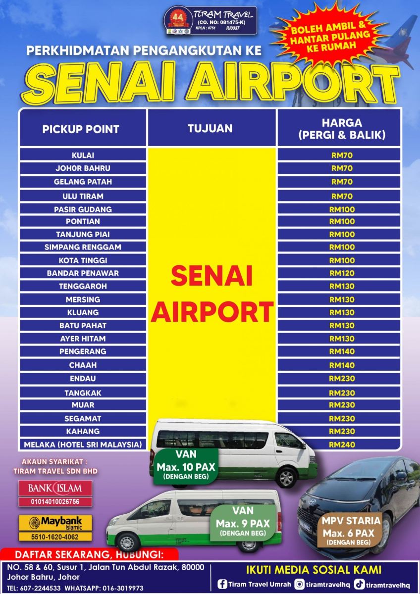 PAKEJ TAMBAHAN TRANSPORT KE SENAI AIRPORT