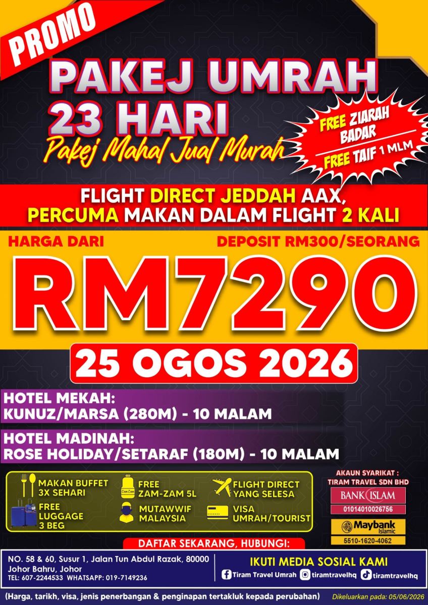 [PROMO] PAKEJ UMRAH 23 HARI RM7290