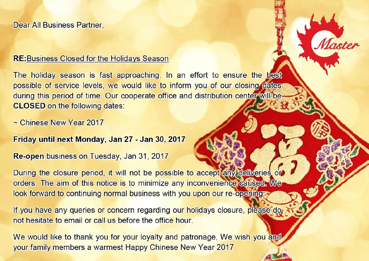 Closed for CNY 2017
