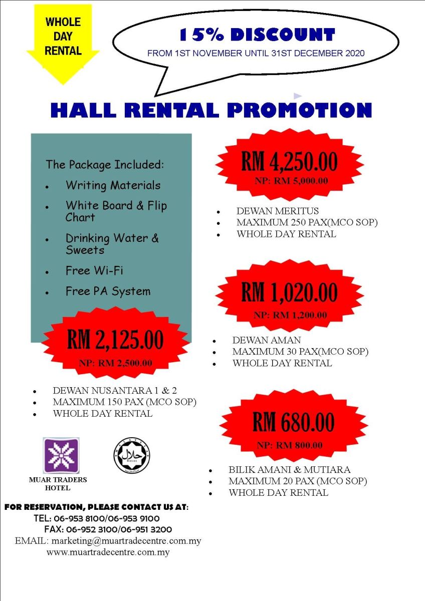 WHOLE DAY HALL RENTAL PROMOTION