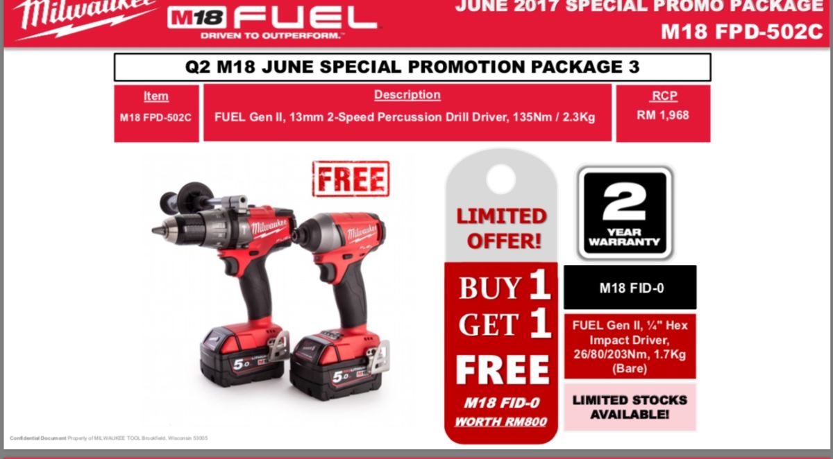 Milwaukee M18 Percussion Drill Offer Package 