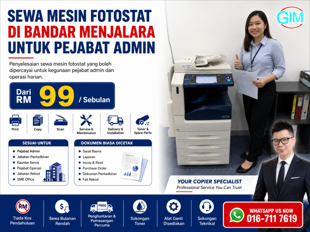 Sewa Mesin Fotostat di Bandar Menjalara untuk Pejabat Admin | Copier Rental Kuala Lumpur