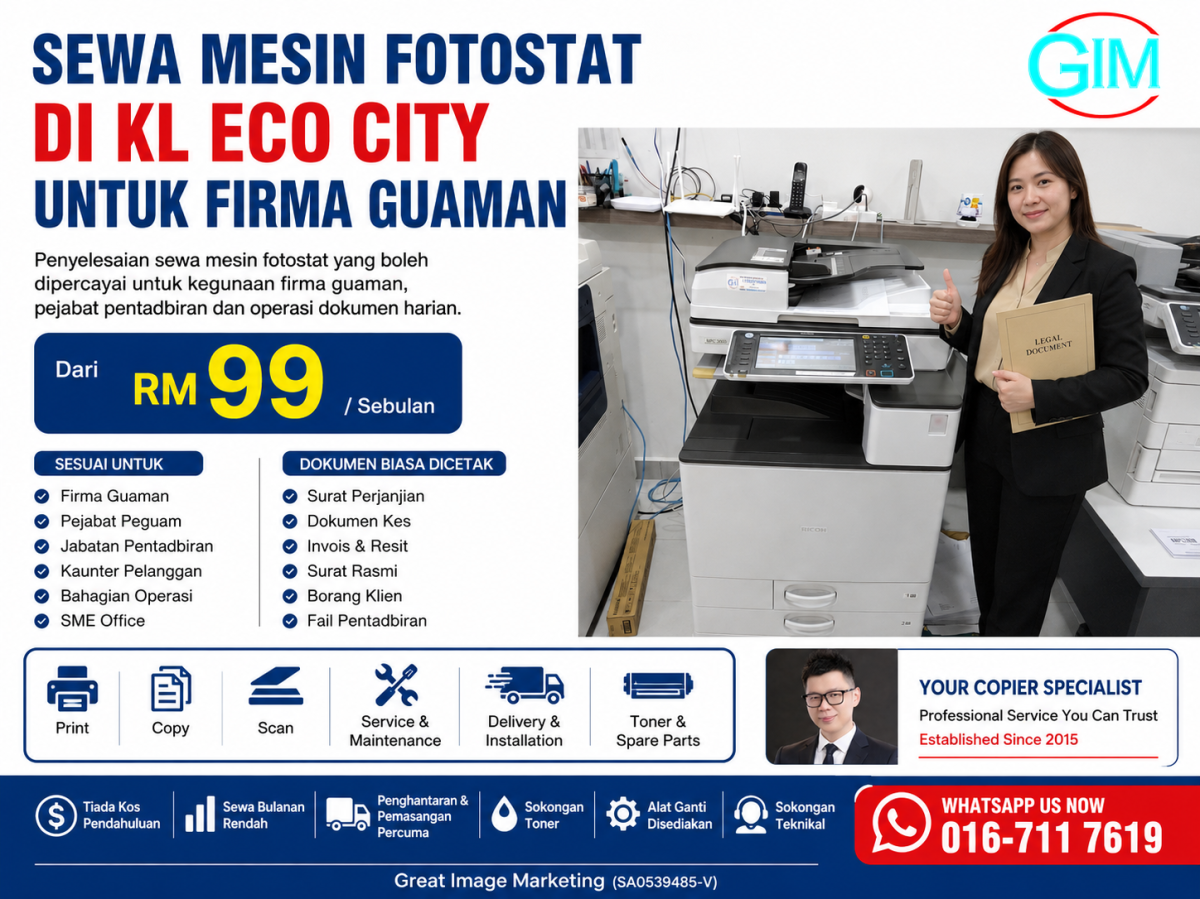 Sewa Mesin Fotostat di KL Eco City untuk Firma Guaman | Copier Rental Kuala Lumpur