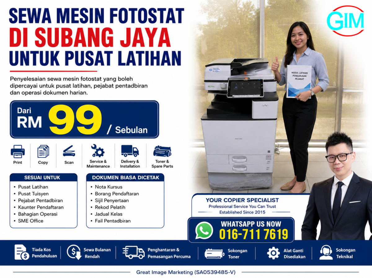 Sewa Mesin Fotostat di Subang Jaya untuk Pusat Latihan | Copier Rental Selangor