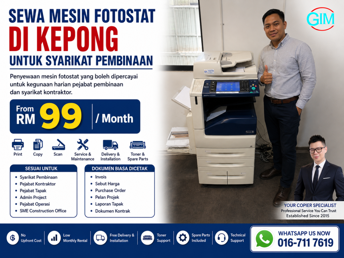 Sewa Mesin Fotostat di Kepong untuk Syarikat Pembinaan | Copier Rental KL