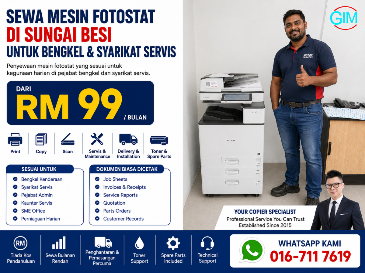 Sewa Mesin Fotostat di Sungai Besi untuk Bengkel & Syarikat Servis | Copier Rental KL