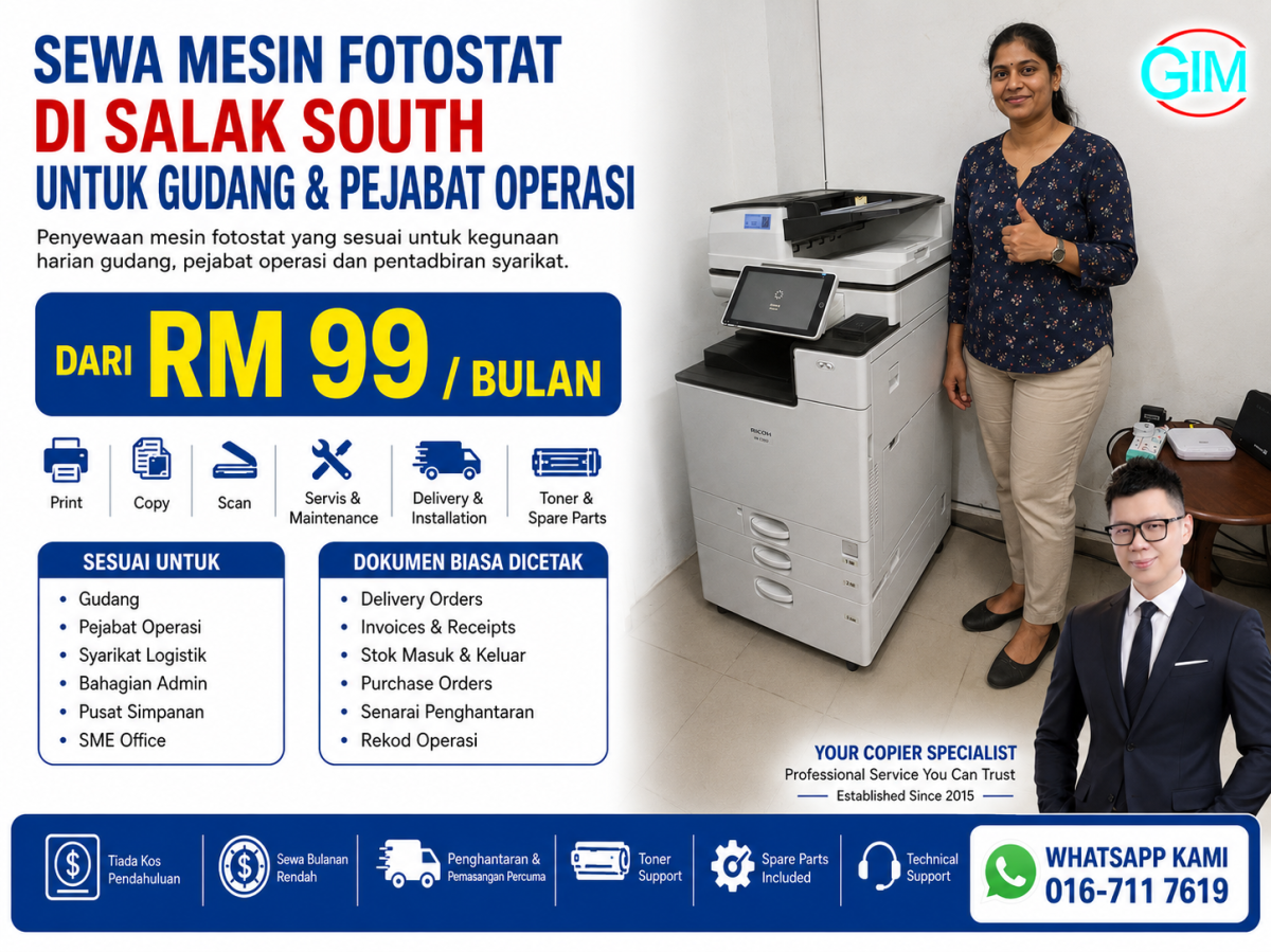 Sewa Mesin Fotostat di Salak South untuk Gudang & Pejabat Operasi | Copier Rental KL