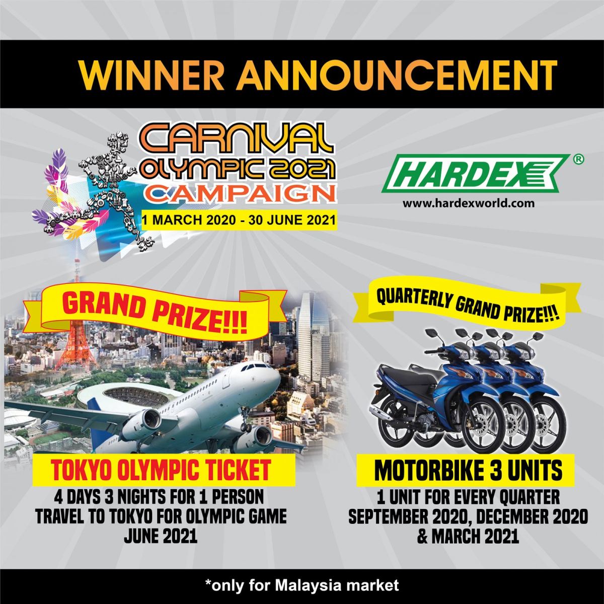 HARDEX CARNIVAL OLYMPIC 2021 CAMPAIGN - WINNER ANNOUNCEMENT