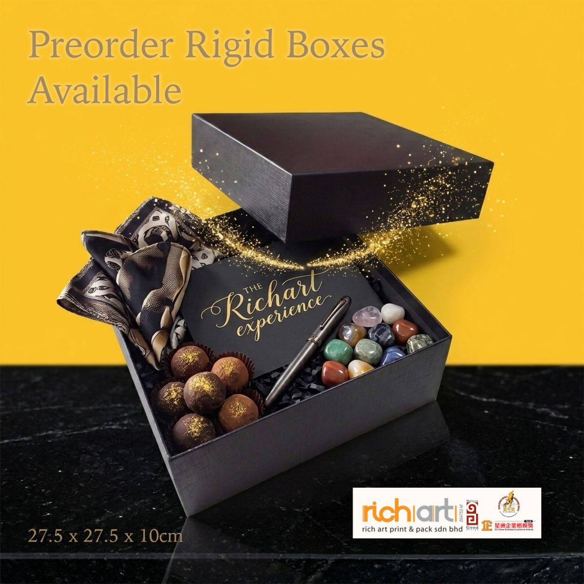 Top and bottom Rigid Box with Black Emboss Paper