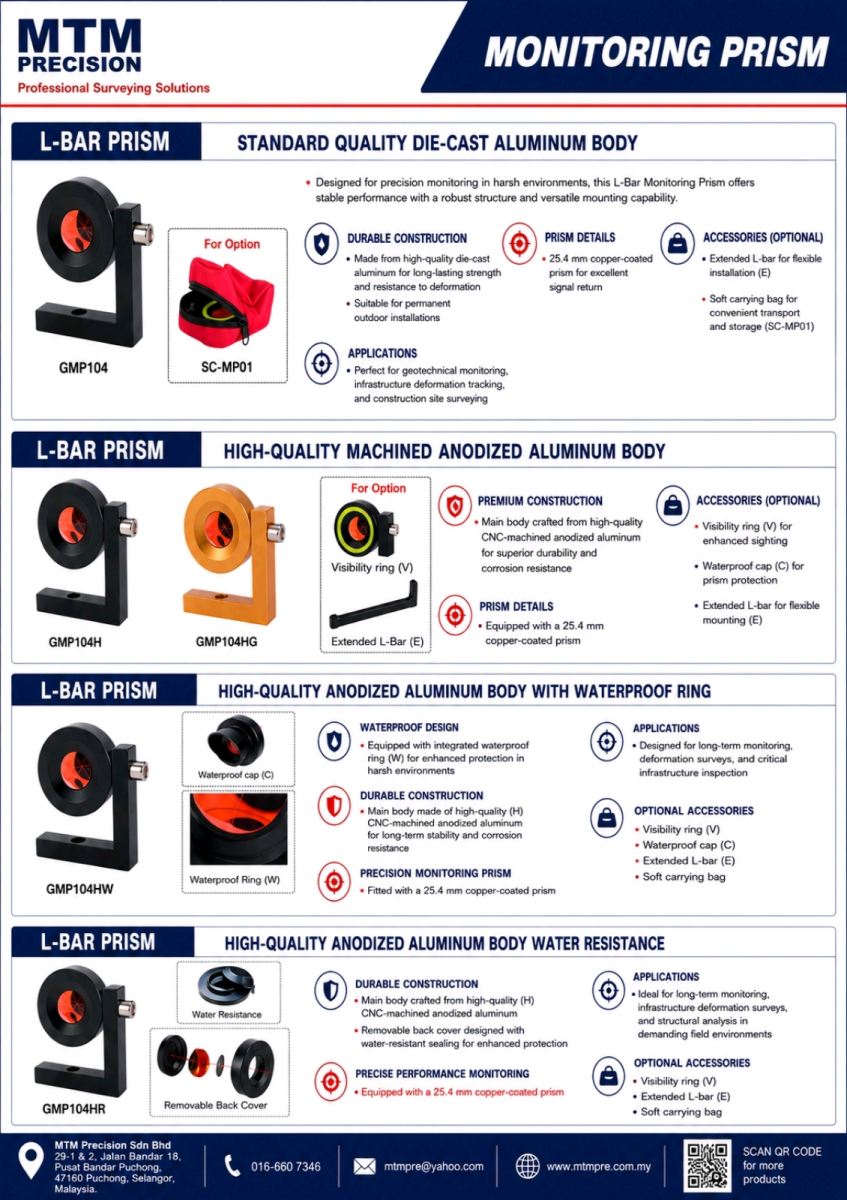 MTM L-Bar Monitoring Prism | L-Bar Survey Prism | Deformation Monitoring Prism Malaysia