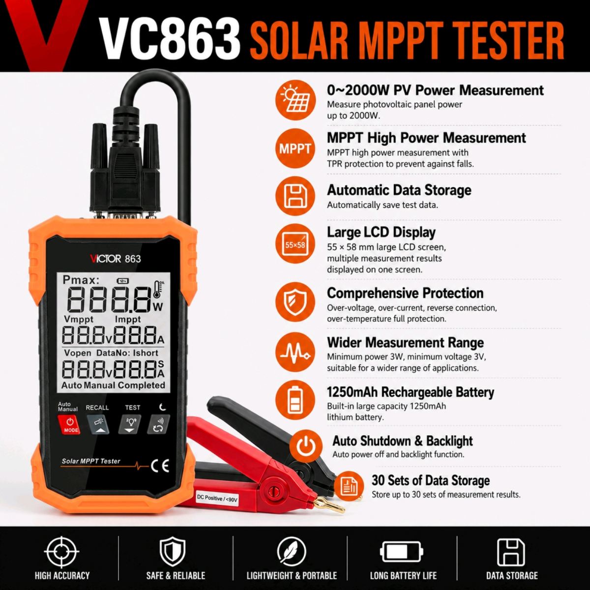 VC863 Solar MPPT Tester | Solar Panel Power Meter | PV Tester | Photovoltaic Tester | Solar Power Meter | Malaysia