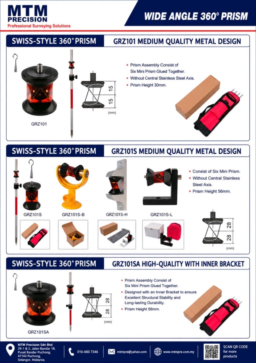 MTM 360° Survey Prism  Swiss Style 360 Prism  GNSS Prism  Total Station Prism Malaysia