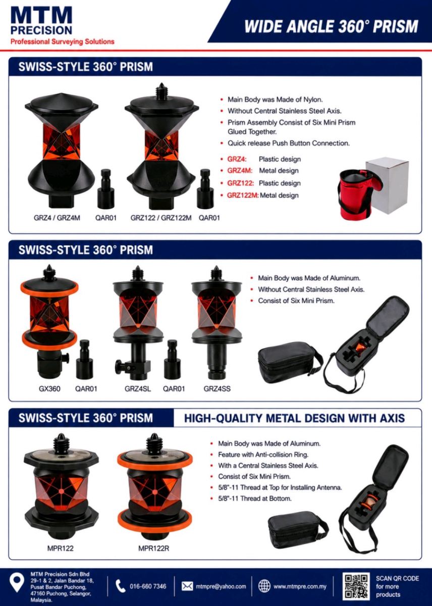 MTM 360° Survey Prism  Swiss Style 360 Prism  Robotic Total Station Prism  GNSS Prism Malaysia