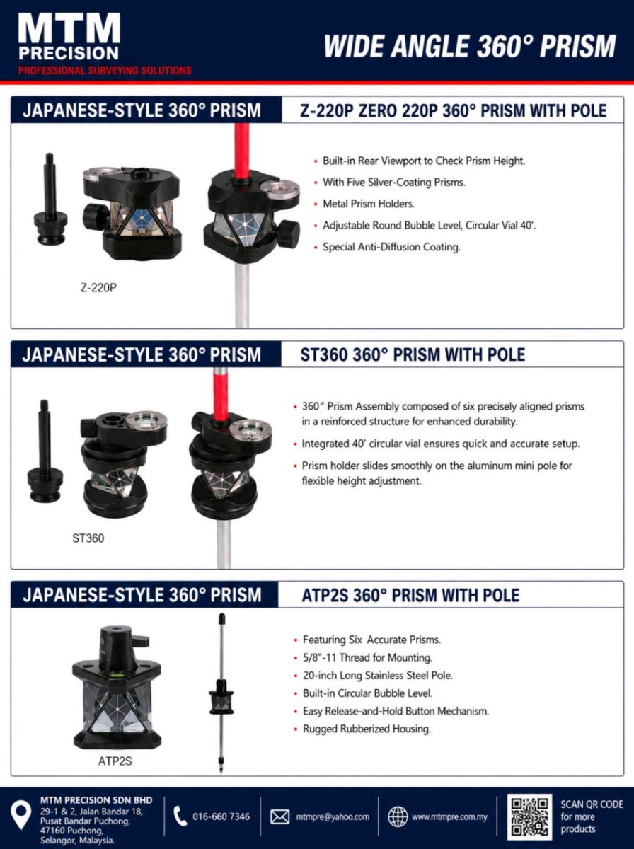 MTM Japanese Style 360° Prism with Pole  Survey 360 Prism Pole  Robotic Total Station Prism Malaysia