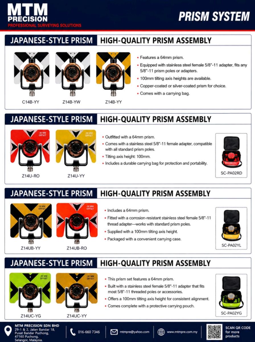 MTM Japanese Style High Quality Survey Prism System | 64mm Survey Prism Assembly | Total Station Prism Malaysia
