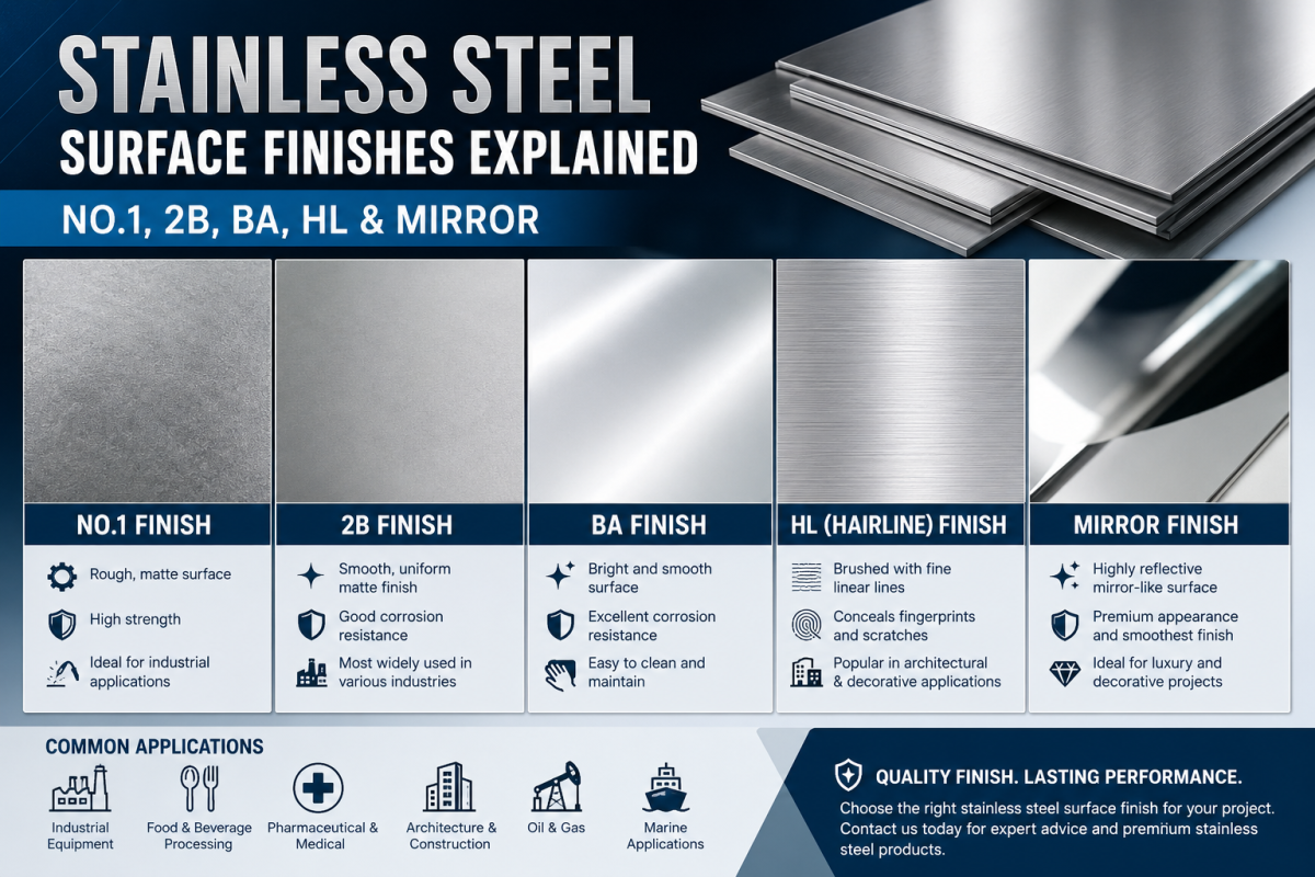Learn the differences between No.1, 2B, BA, Hairline and Mirror stainless steel finishes. Find the r