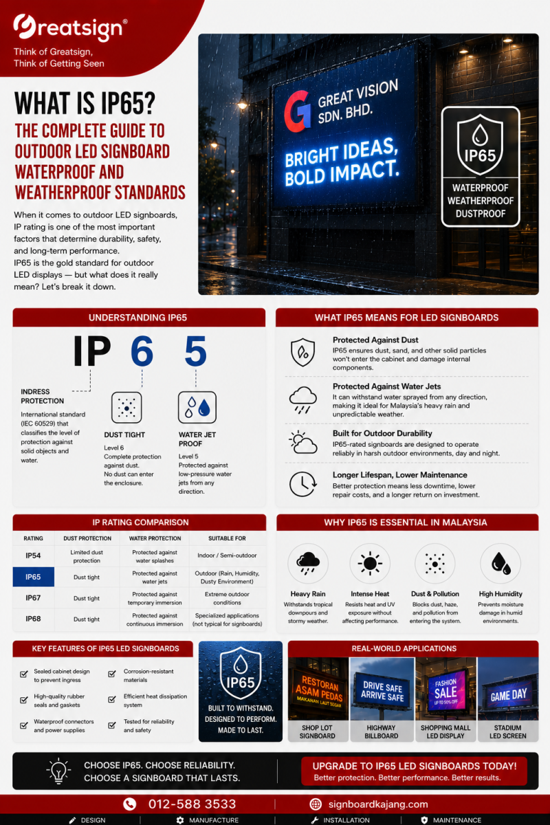 What Is IP65? The Complete Guide to Outdoor LED Signboard Waterproof and Weatherproof Standards