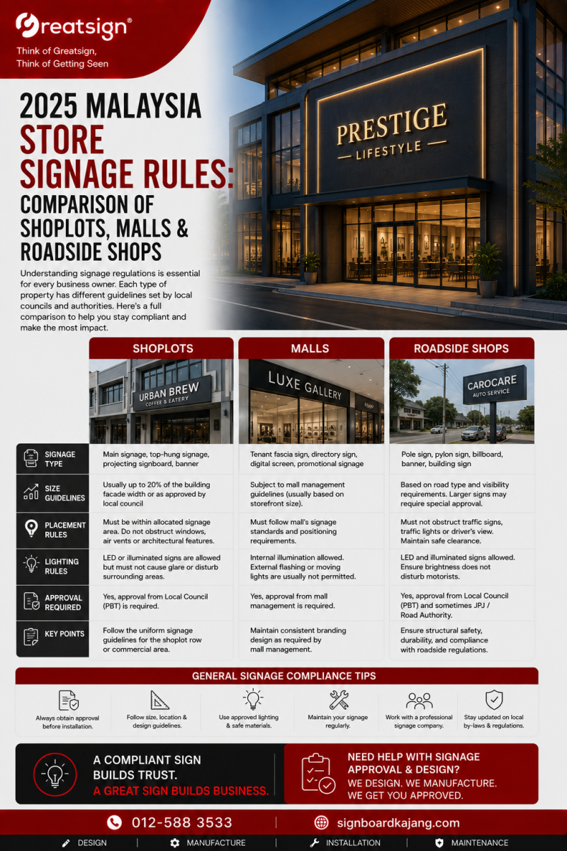 2025 Malaysia Store Signage Rules: Comparison of Shoplots, Malls & Roadside Shops