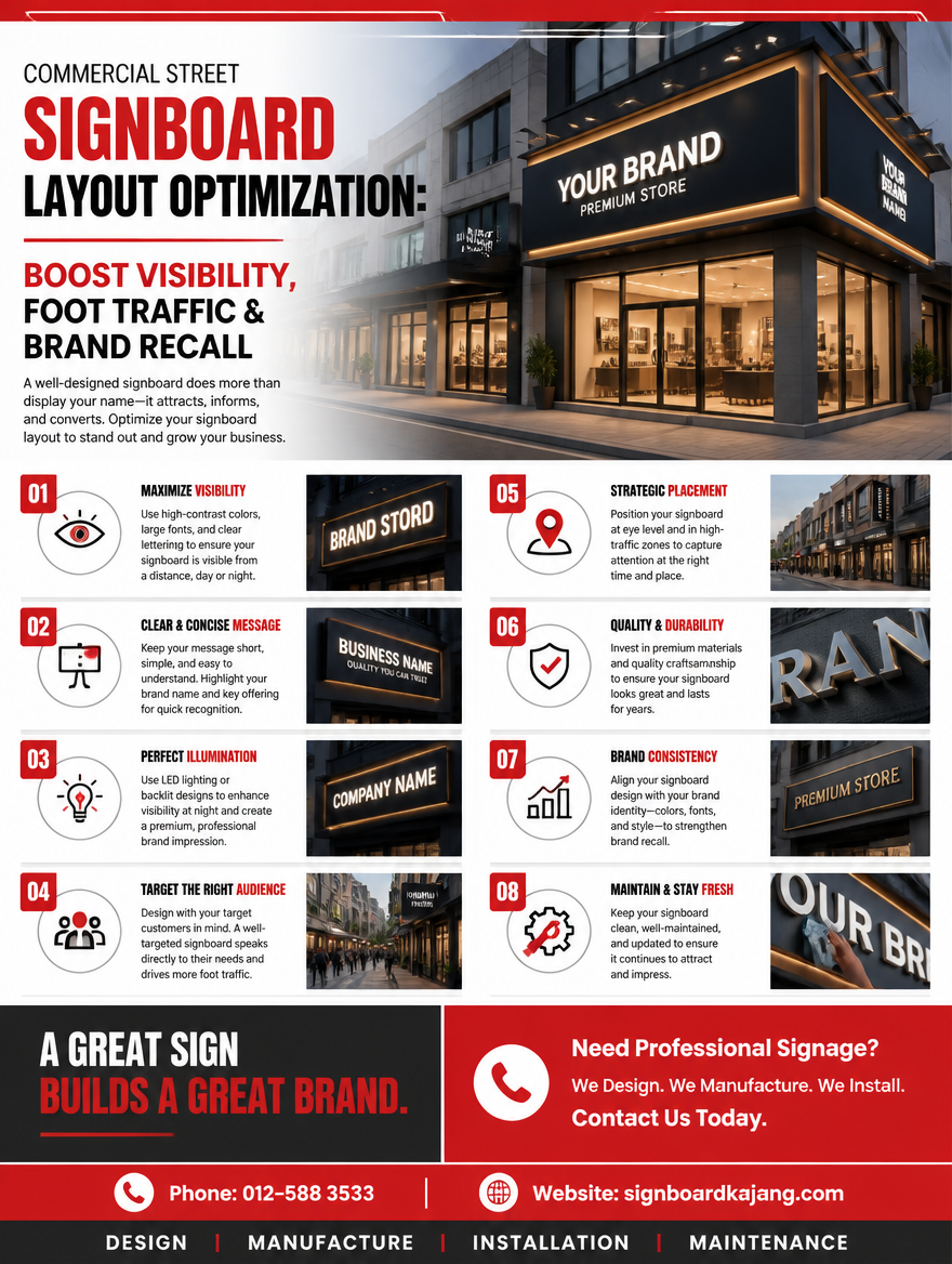 Commercial Street Signboard Layout Optimization | Boost Visibility, Foot Traffic & Brand Recall