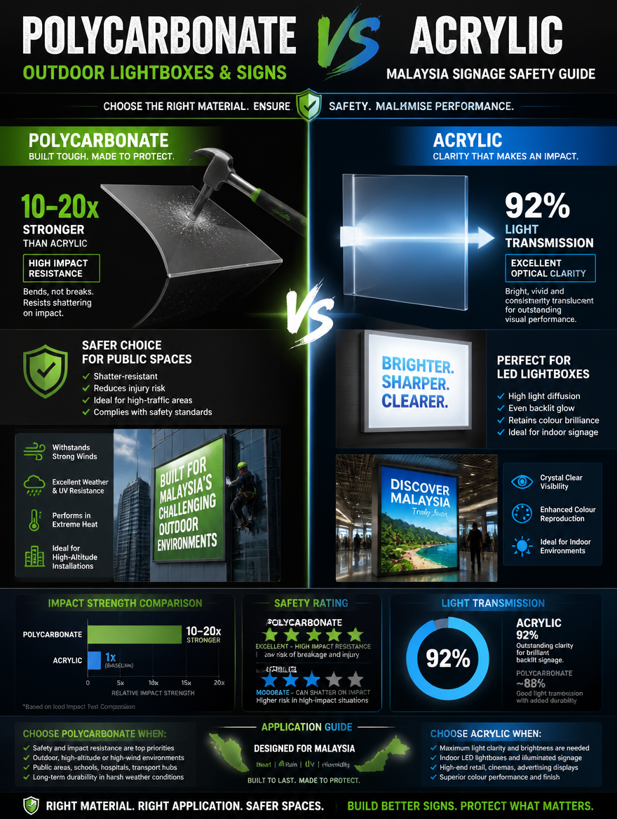Polycarbonate vs Acrylic: Best Material for Outdoor Lightboxes & Signs in Malaysia