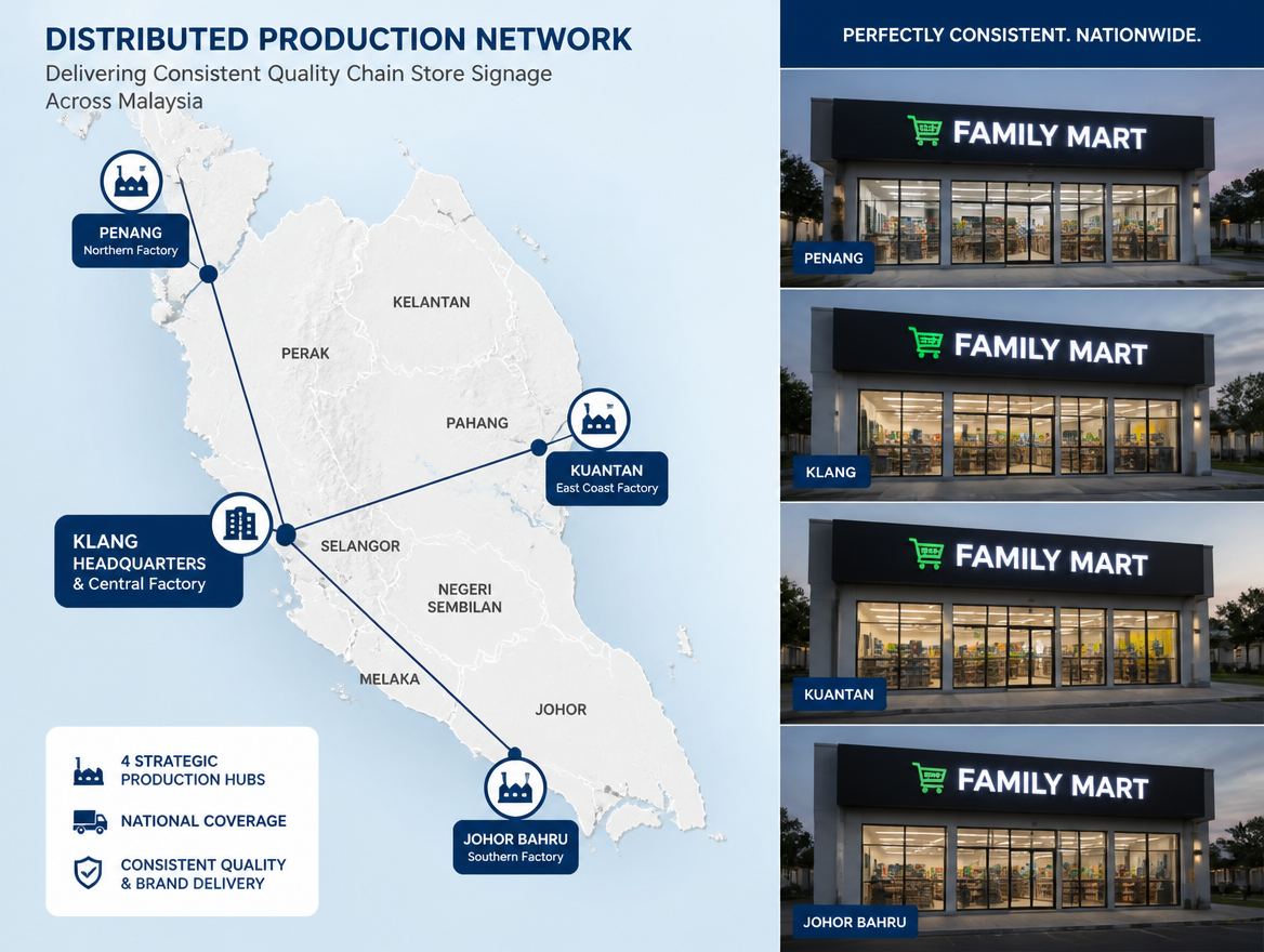 Chain Store Signage Standardization in West Malaysia | 4-Factory System