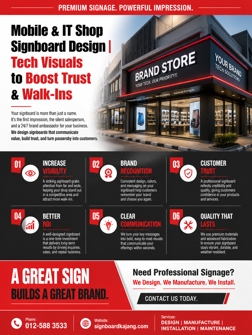 Mobile & IT Shop Signboard Design | Tech Visuals to Boost Trust & Walk-Ins
