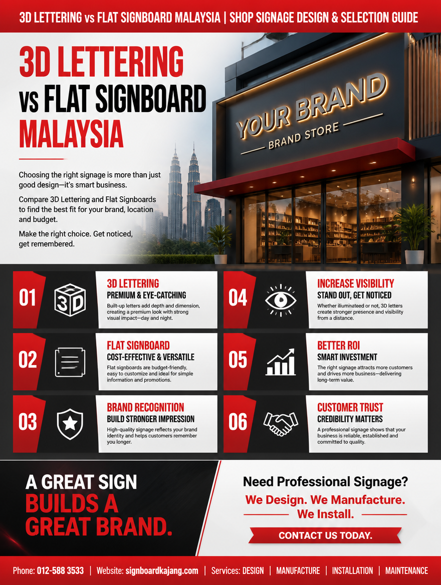 3D Lettering vs Flat Signboard Malaysia | Shop Signage Design & Selection Guide