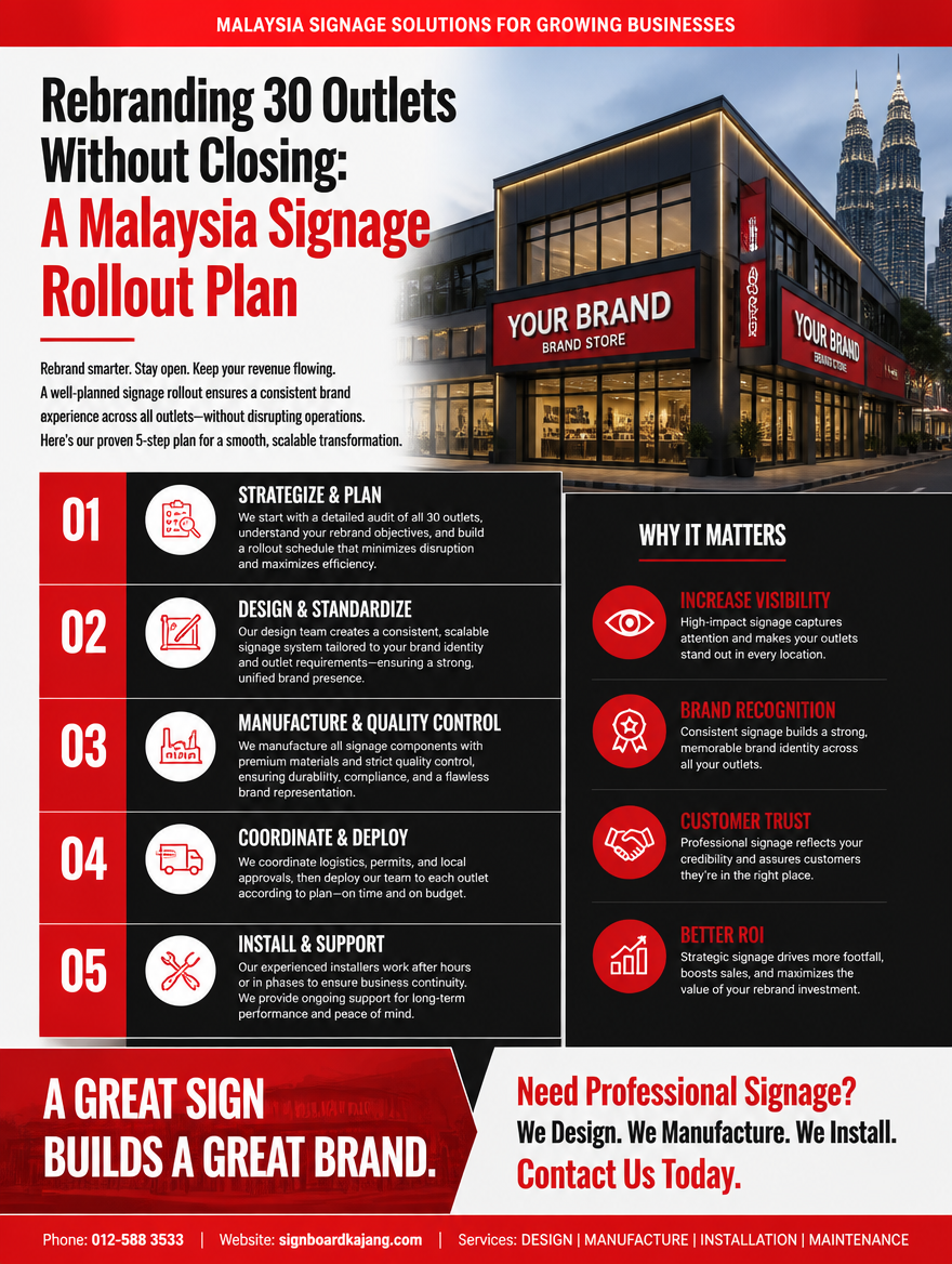 Rebranding 30 Outlets Without Closing: A Malaysia Signage Rollout Plan