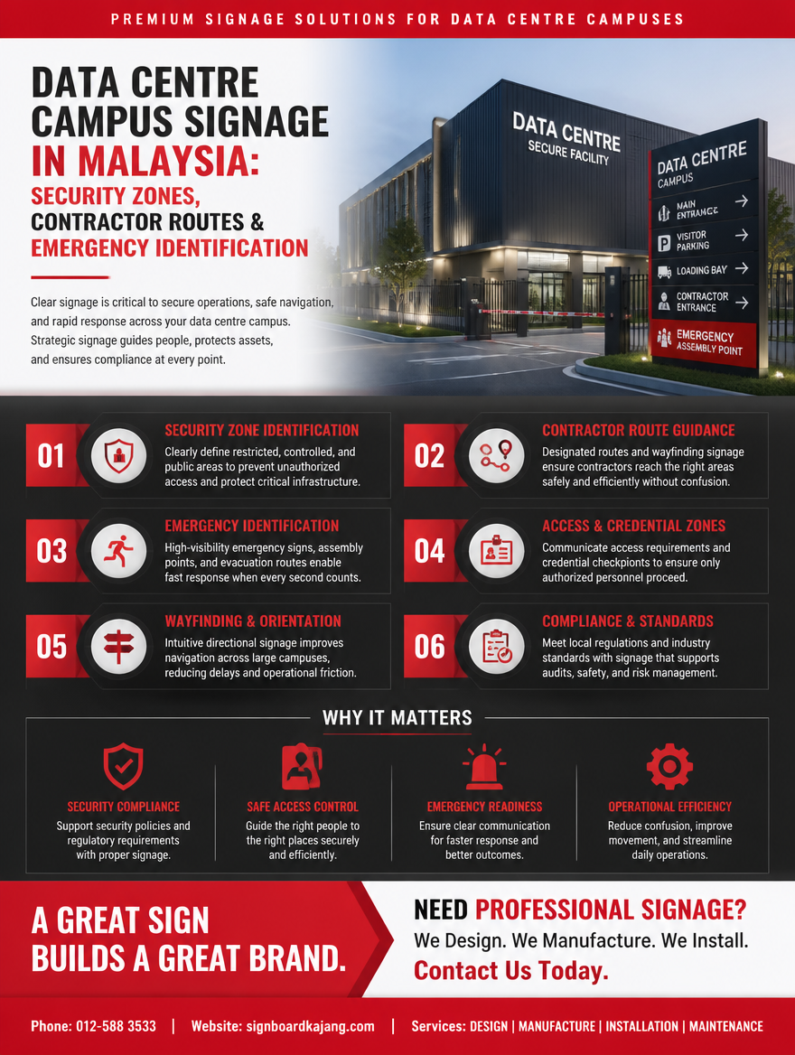 Data Centre Campus Signage in Malaysia: How to Plan Security Zones, Contractor Routes and Emergency Identification?