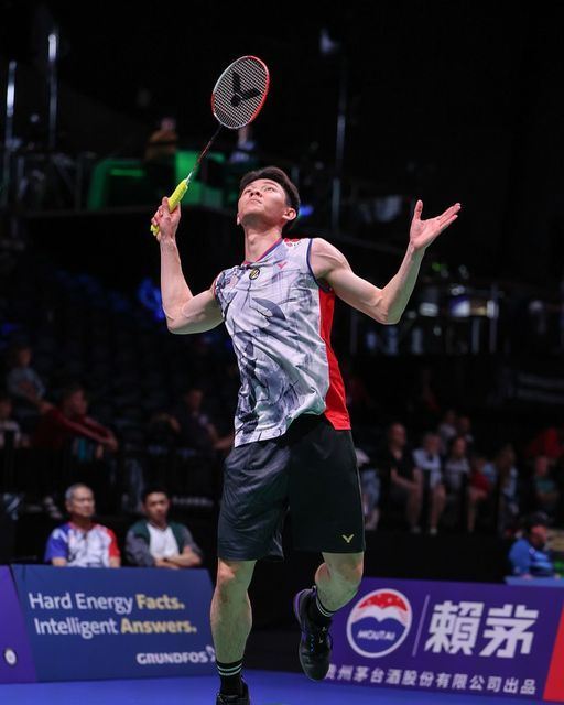 Lee Zii Jia hits a return during his second round men's single match against Denmark's Anders Antonsen at the BWF Badminton World Championship in Copenhagen, Denmark