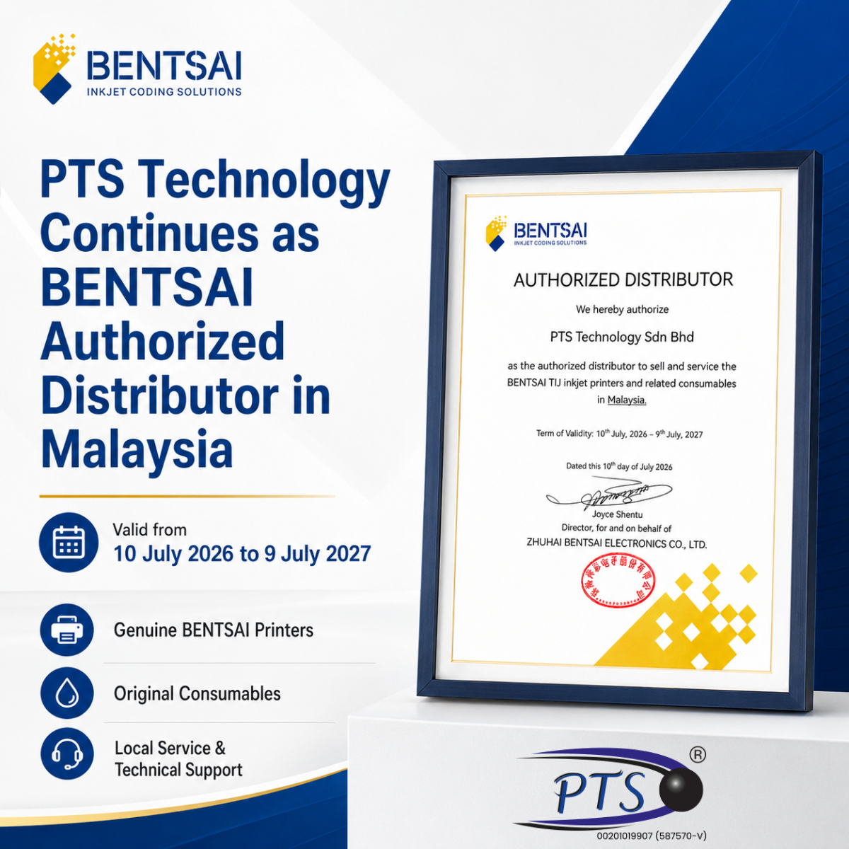 PTS Technology Terus Dilantik sebagai Pengedar Sah BENTSAI di Malaysia bagi Tempoh 2026 2027