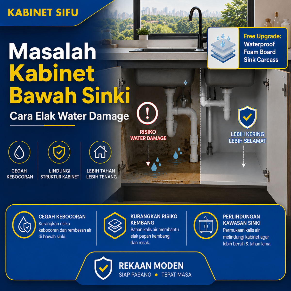 Masalah Kabinet Bawah Sinki: Cara Elak Kabinet Kembang, Bocor dan Rosak