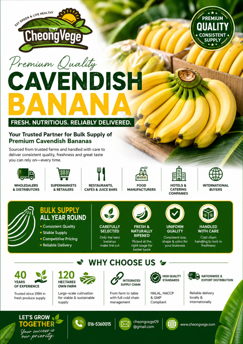 Cavendish Banana Malaysia | Fresh Banana Wholesale & Export Supplier | Cheong Vege