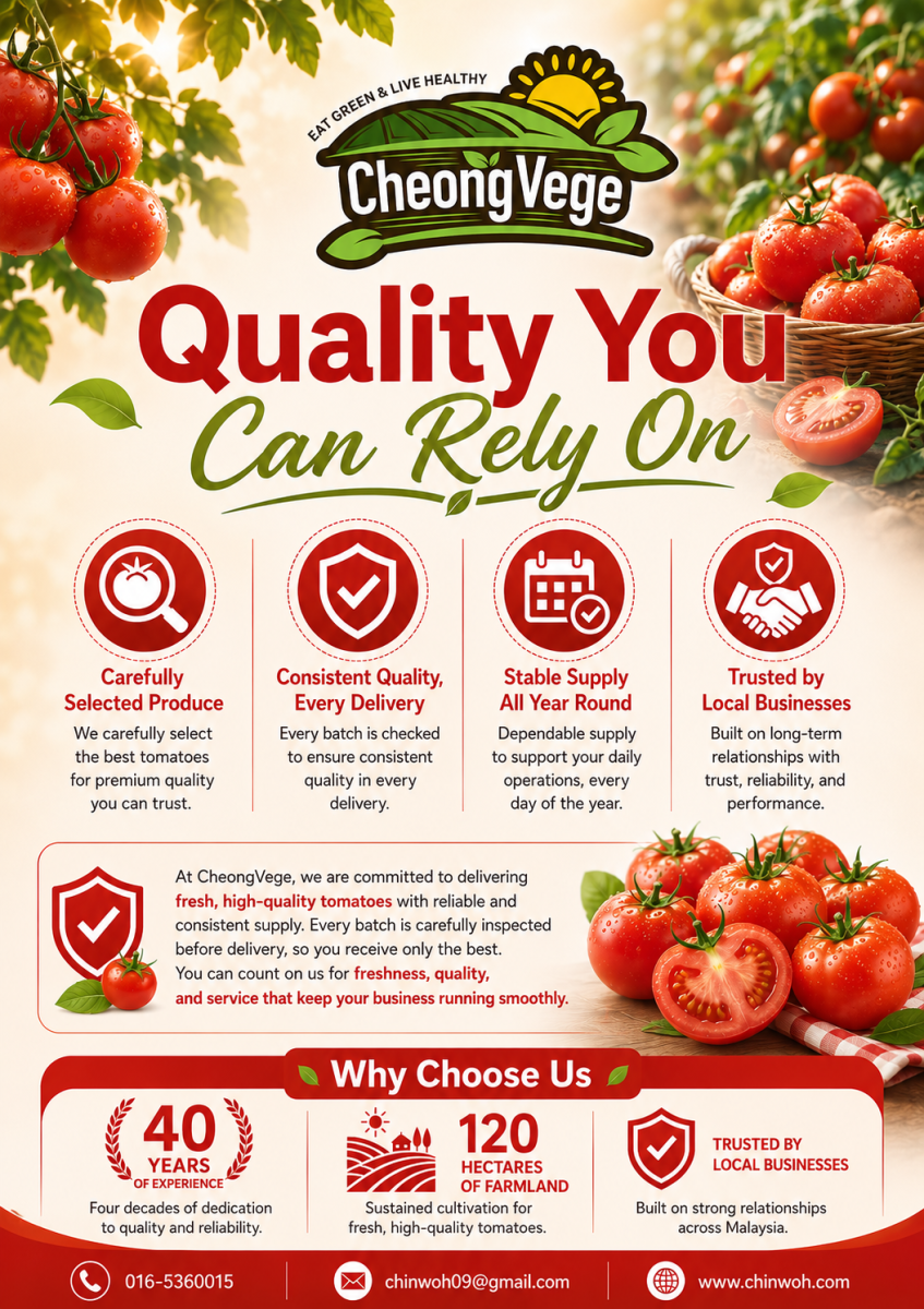 HALAL, HACCP & GMP Certified Fresh Tomato Supplier | Cheong Vege Perak