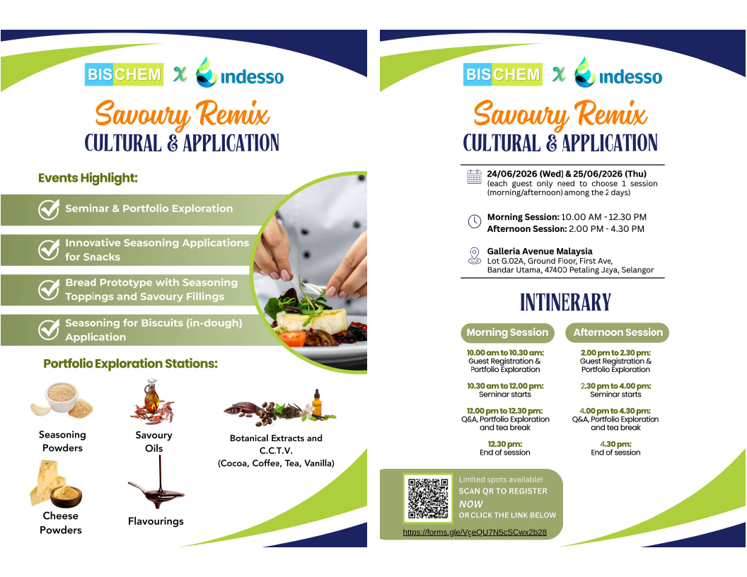 ## Discover the Next Era of Taste: Bischem x Indesso Present the "Savoury Remix" Seminar & Application Showcase
