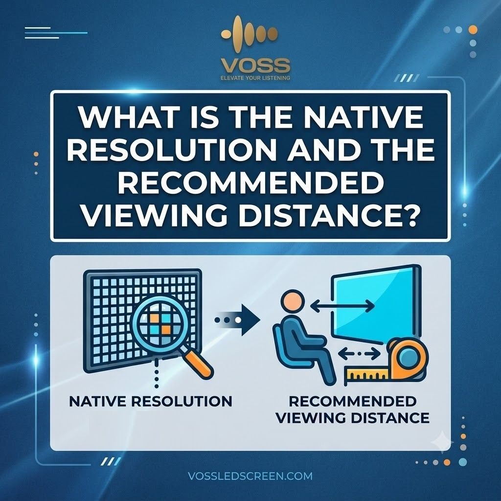 What is the native resolution and the recommended viewing distance?
