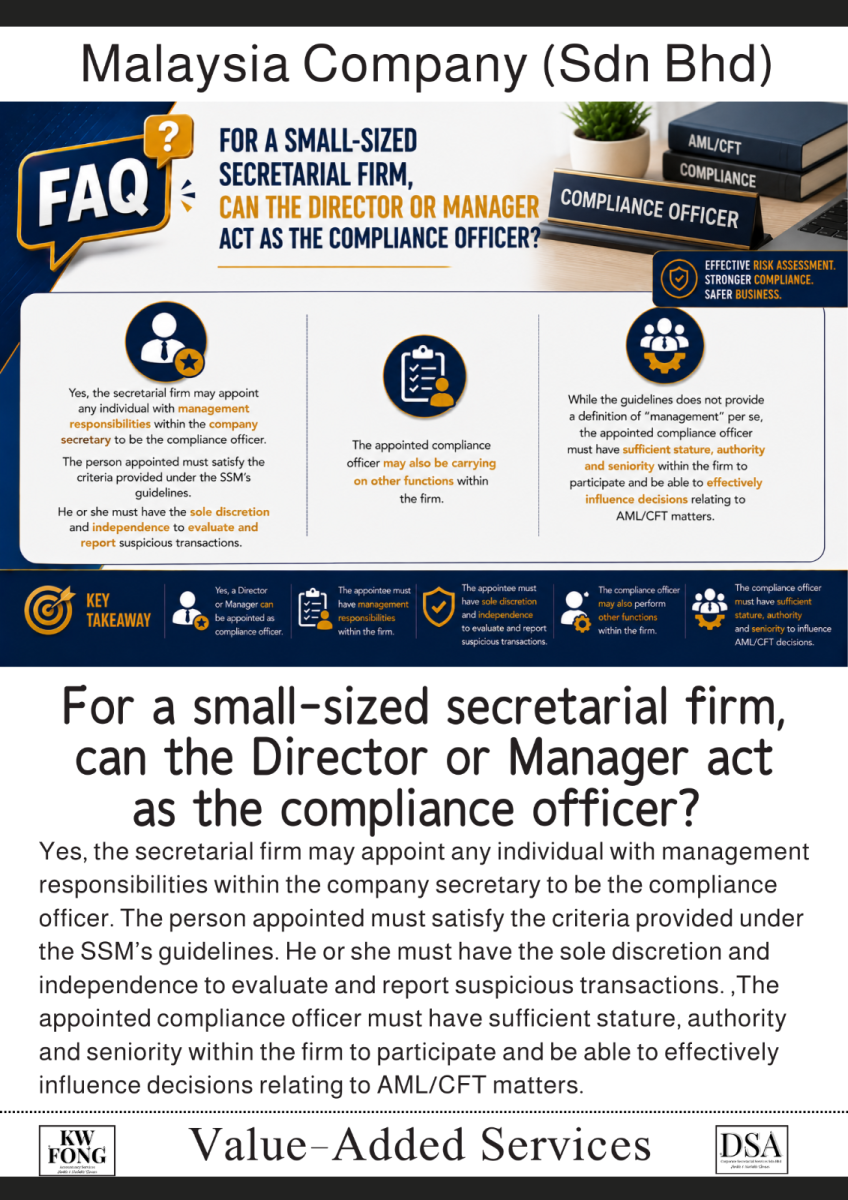For a small-sized secretarial firm, can the Director or Manager act as the compliance officer? � �����С�͹�˾������������Small-Sized Secretarial Firm�������£�Director��������Manager���Ƿ���Ե��κϹ�٣�Compliance Offi
