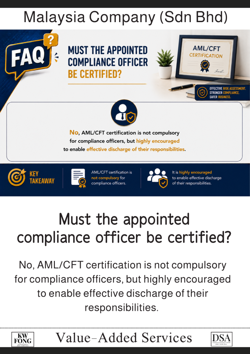 Must the appointed compliance officer be certified? � ��ί�εĺϹ�٣�Compliance Officer���Ƿ������� AML/CFT ��֤�ʸ�