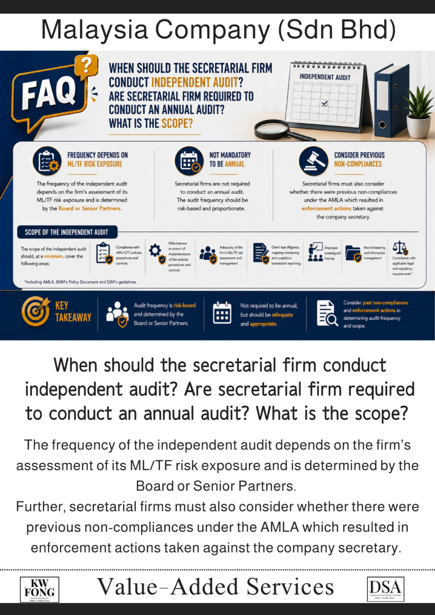 When should the secretarial firm conduct independent audit? Are secretarial firm required to conduct an annual audit? What is the scope?   公司秘书事务所应何时进行独立审计（Independent Audit）？是否必须每年进行一次？审计�