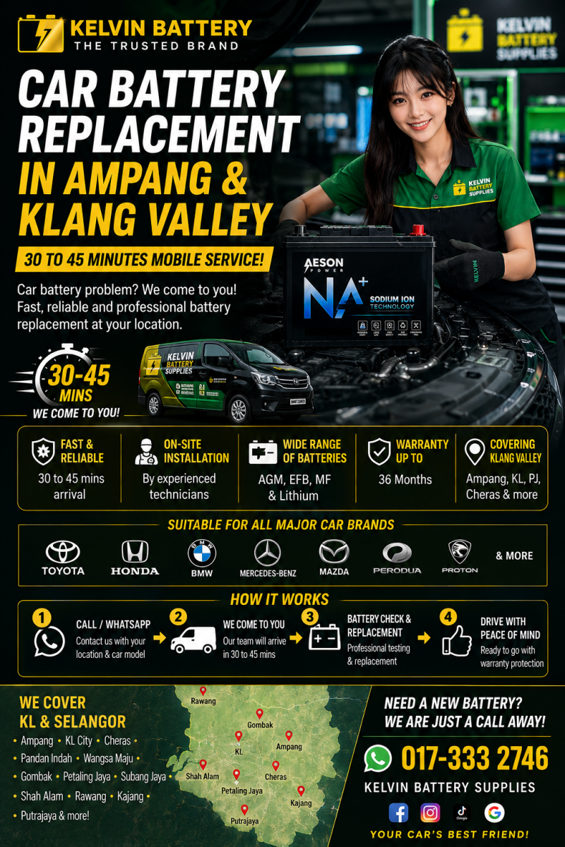 Car Battery Replacement in Ampang & Klang Valley   30 to 45 Minutes Mobile Battery Service