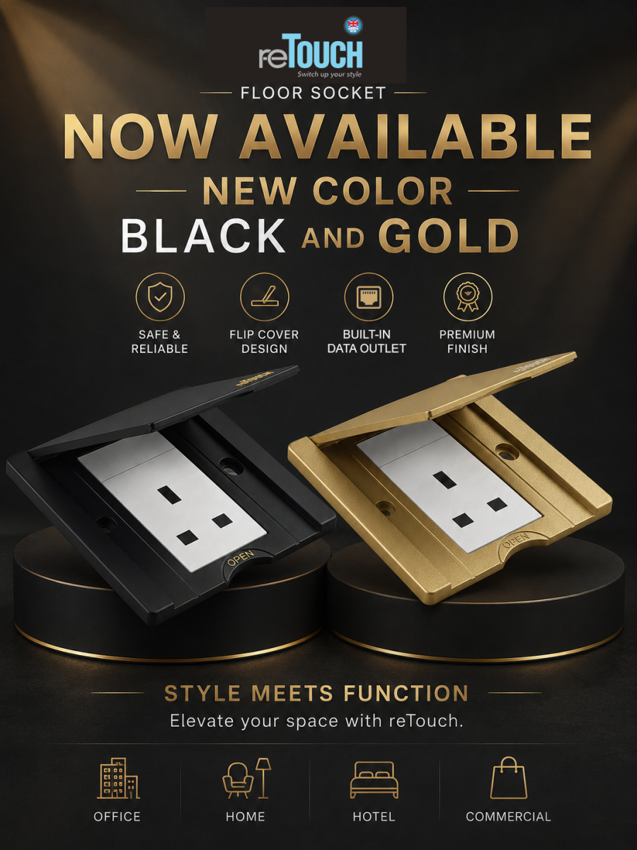reTouch Floor Socket Now Available in Elegant Black & Gold Finishes