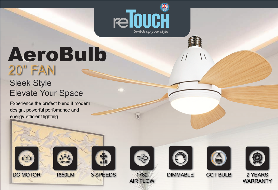 reTouch AeroBulb DC Ceiling Fan with Dimmable LED Light & CCT
