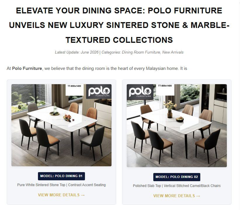 Elevate Your Dining Space: Polo Furniture Unveils New Luxury Sintered Stone & Marble-Textured Collections