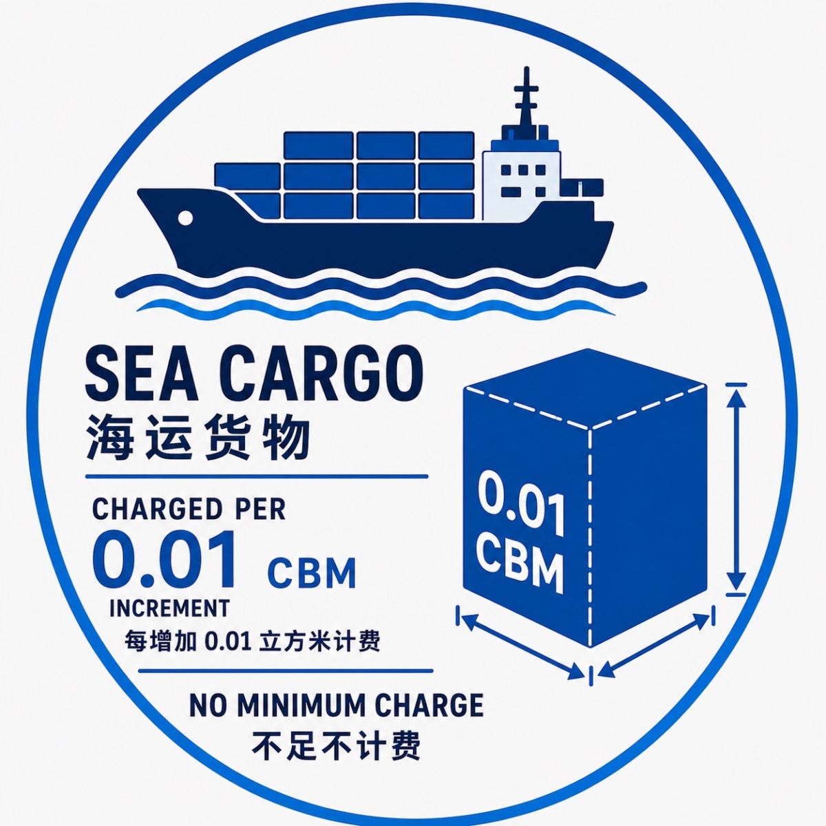 China to Malaysia Sea Freight   Charged from 0.30 CBM, Then Every 0.01 CBM with No Rounding Up