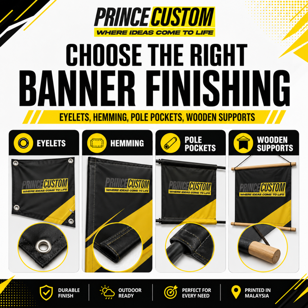 Banner Finishing Guide Malaysia | Eyelets, Hemming & Pole Pockets