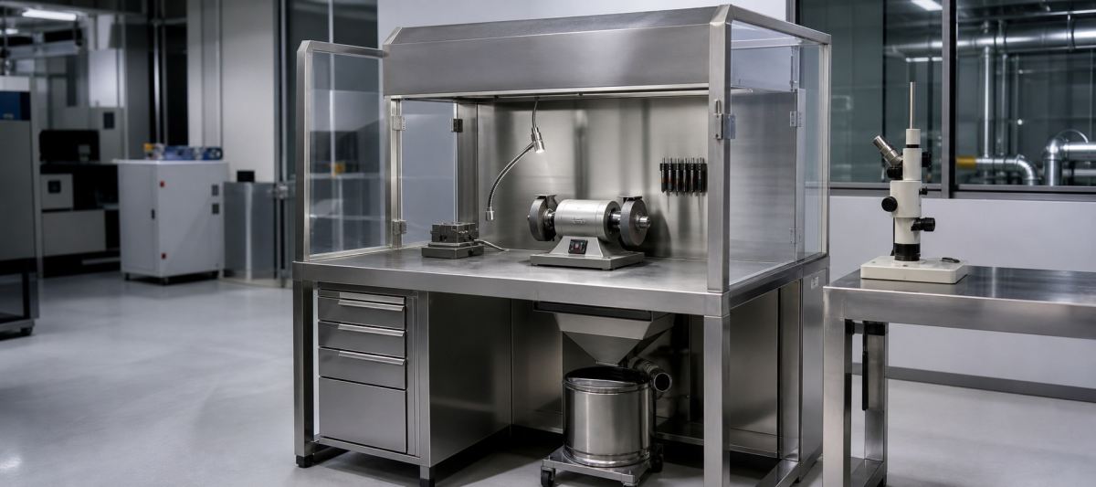 Malaysia-Wide Stainless Steel Grinding Workstation with Partition for Industrial & Semiconductor Teams